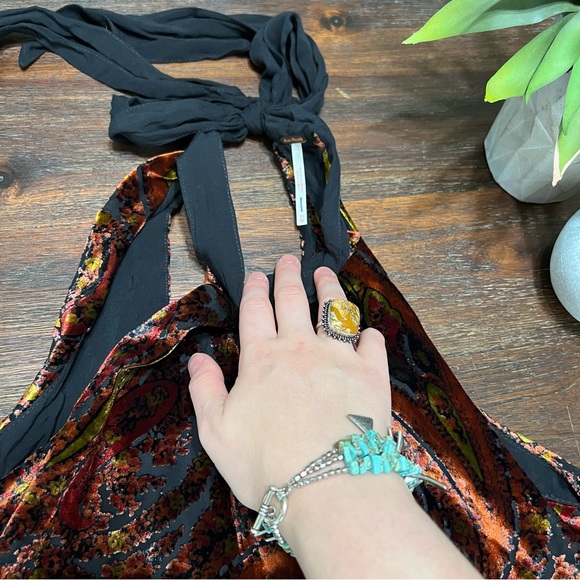 FP Velvet Burnout Paisley Red Orange Yellow black neck tie sleeveless XS - Picture 8 of 13